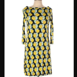 Tory Burch Yellow Leaf Fruit Print Silk Slip Dress